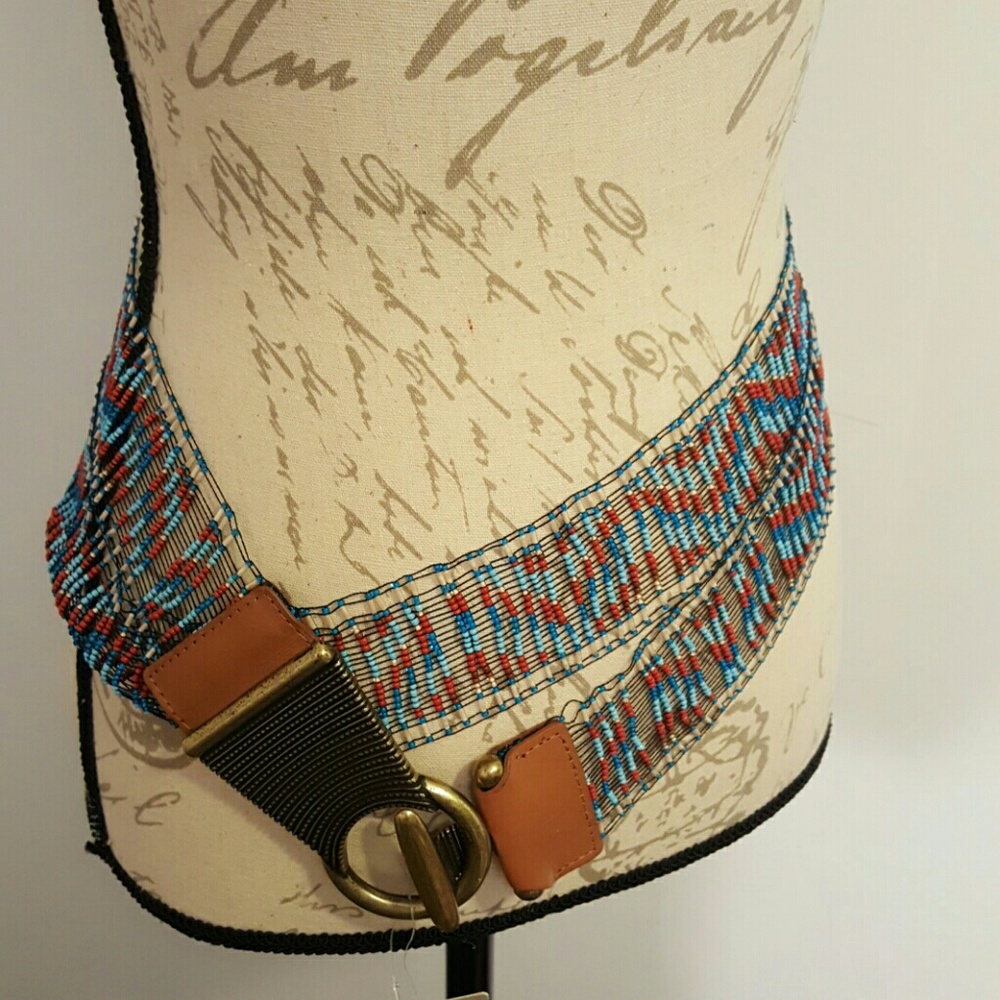 Anthropologie Colorful Woven Belt with Gold Buckle